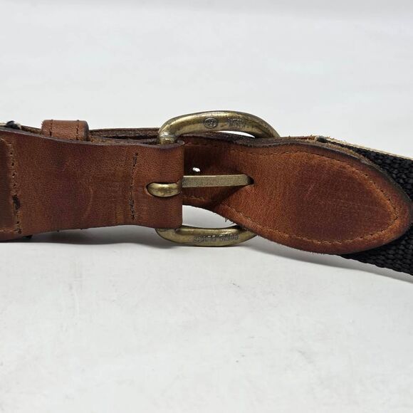 BATES WEB LEATHER BELT BROWN KHAKI HEAVY DUTY BRASS MARLIN FISHING MENS SIZE 36 - Picture 5 of 6